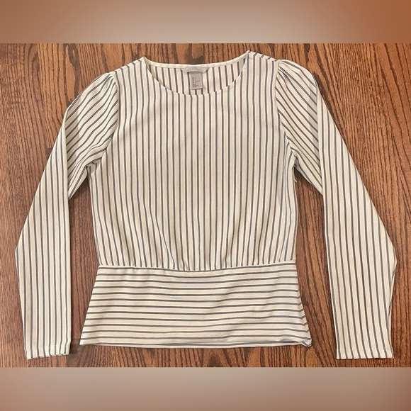 57 - H&M white and navy stripe long sleeve top - Picture 2 of 4